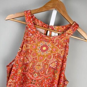Joie Linen Halter Sleeveless Boho Top Womens XL Orange Floral Paisley Breezy